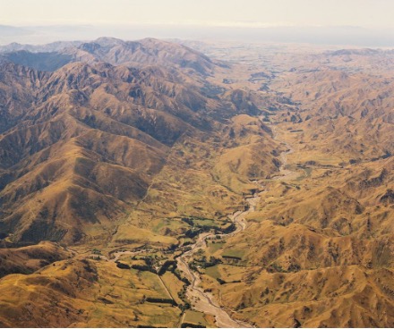 Awatere Fault and modern Awatere River, Awatere Valley, South Island, New Zealand.